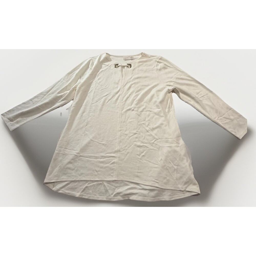 Chico's Ivory Knit Grommet Accent Tunic Long Sleeve Top Size 3
